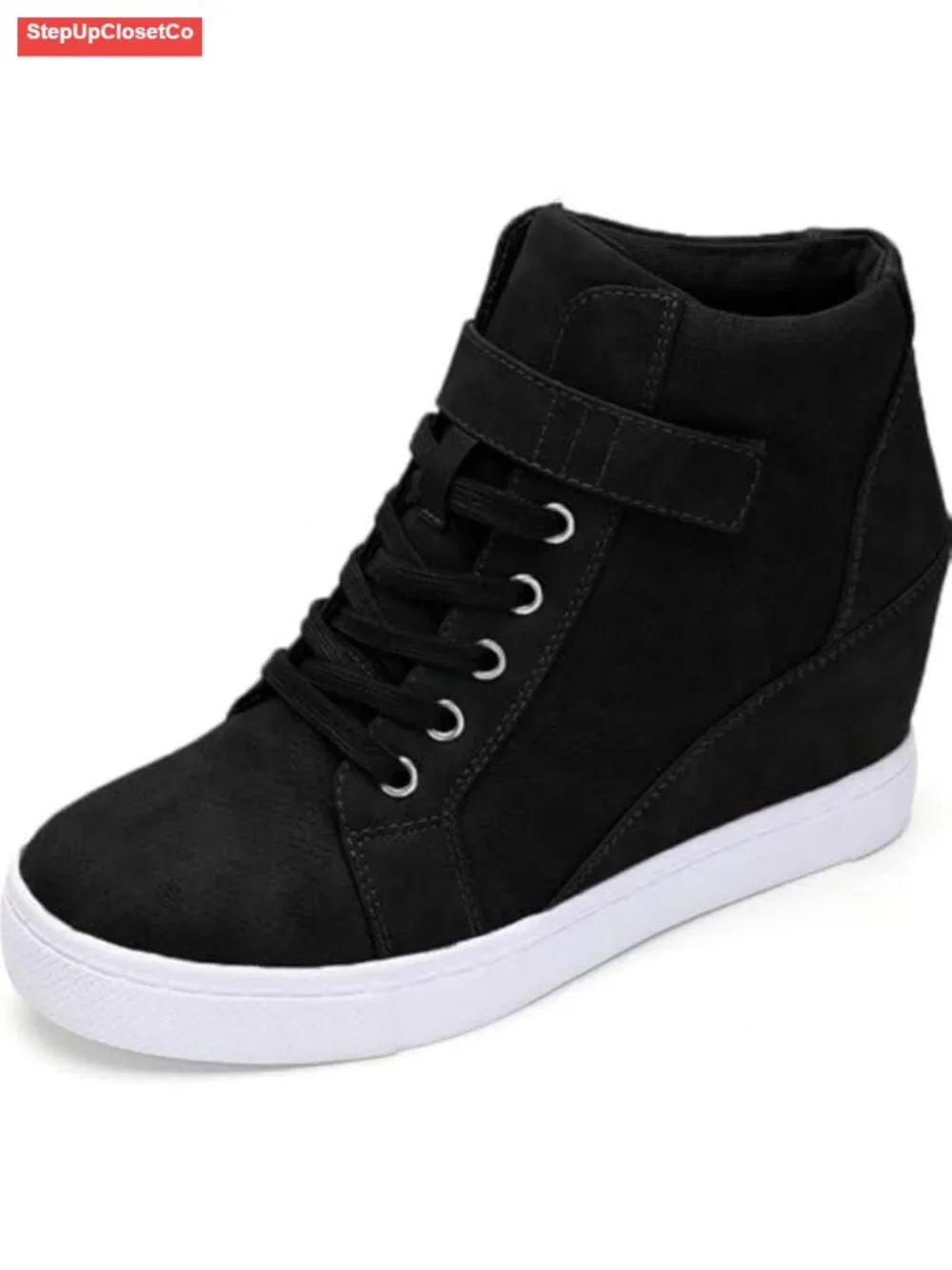 Women's Lace Up High Top Wedge Sneakers Ankle Booties Leather